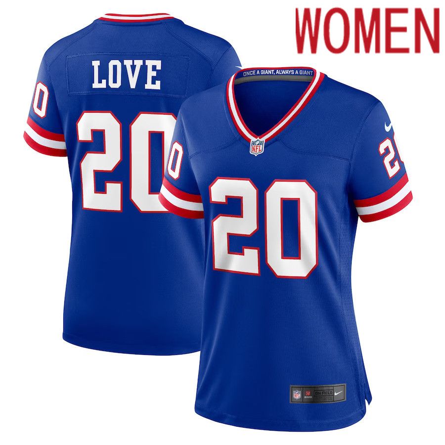 Women New York Giants 20 Julian Love Nike Royal Classic Player Game NFL Jersey